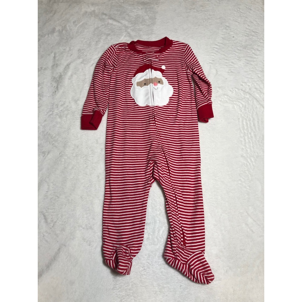 5/$25 Carter's Santa Footed Sleeper Baby 9M Red White Striped‎ Pajamas
